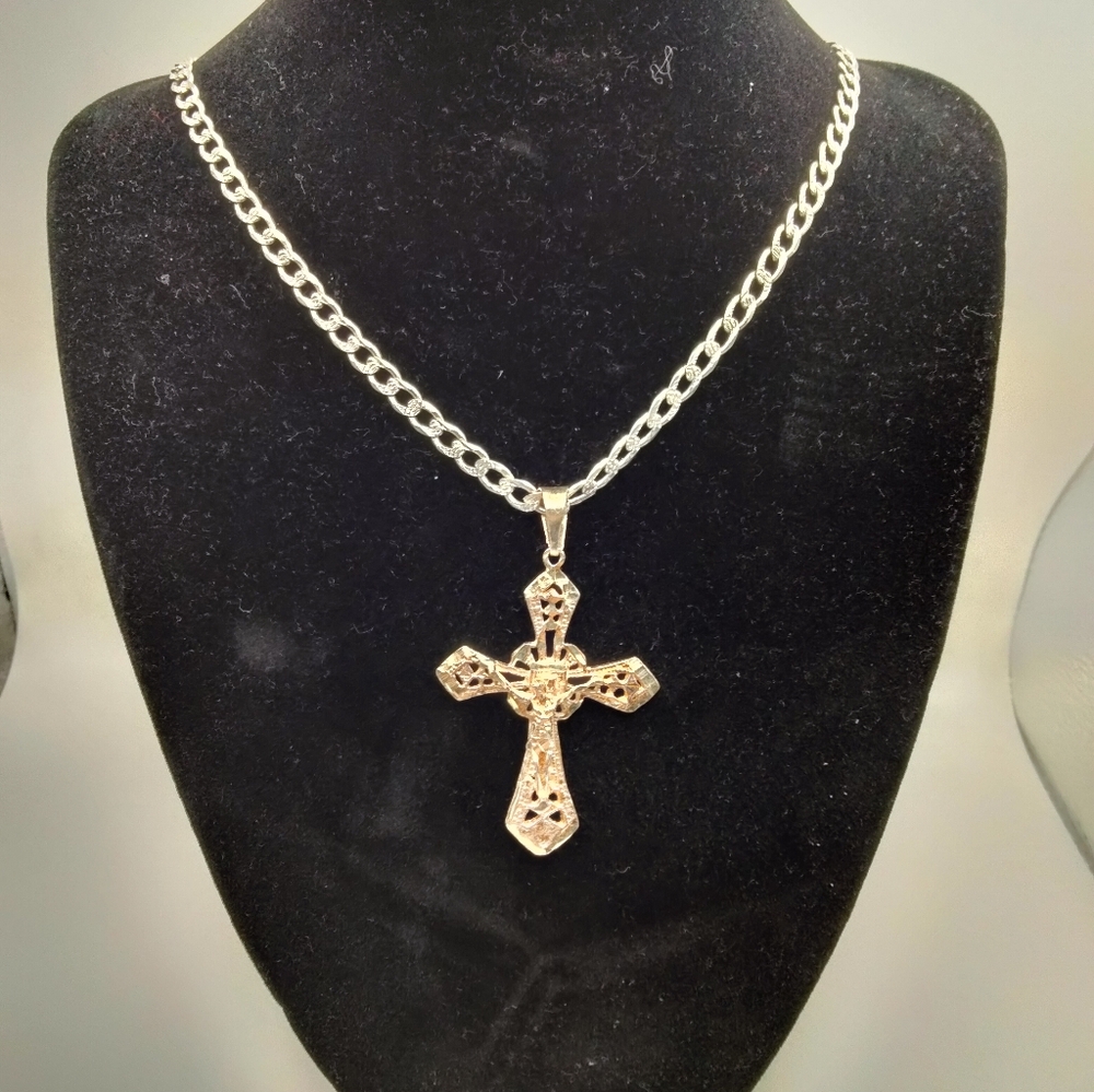 New Handmade Sterling Silver 925 Cuban Link Chain 25 inch 21.24g Taxco Cross